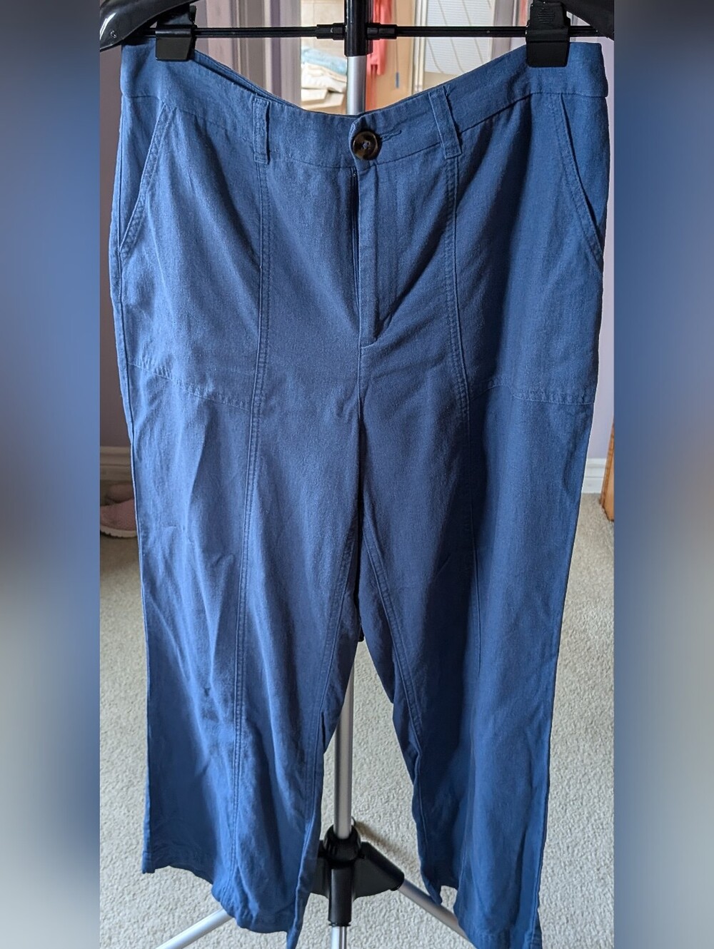 55 Percent Linen. Northern Reflections Blue Cropped Ankle Pants